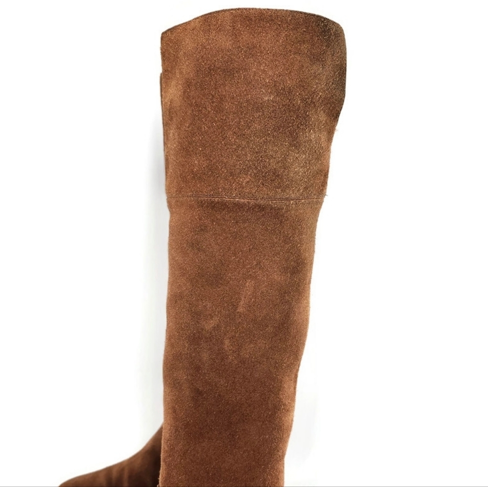 Michael Kors Regina Tan Brown Suede Pull-On Tall Over-The-Knee Flat Riding Boots - Picture 9 of 13